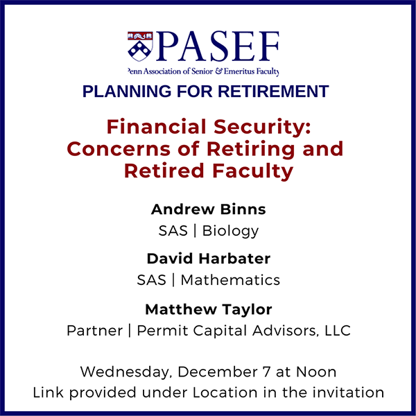 Financial Security: Concerns of Retiring and Retired Faculty