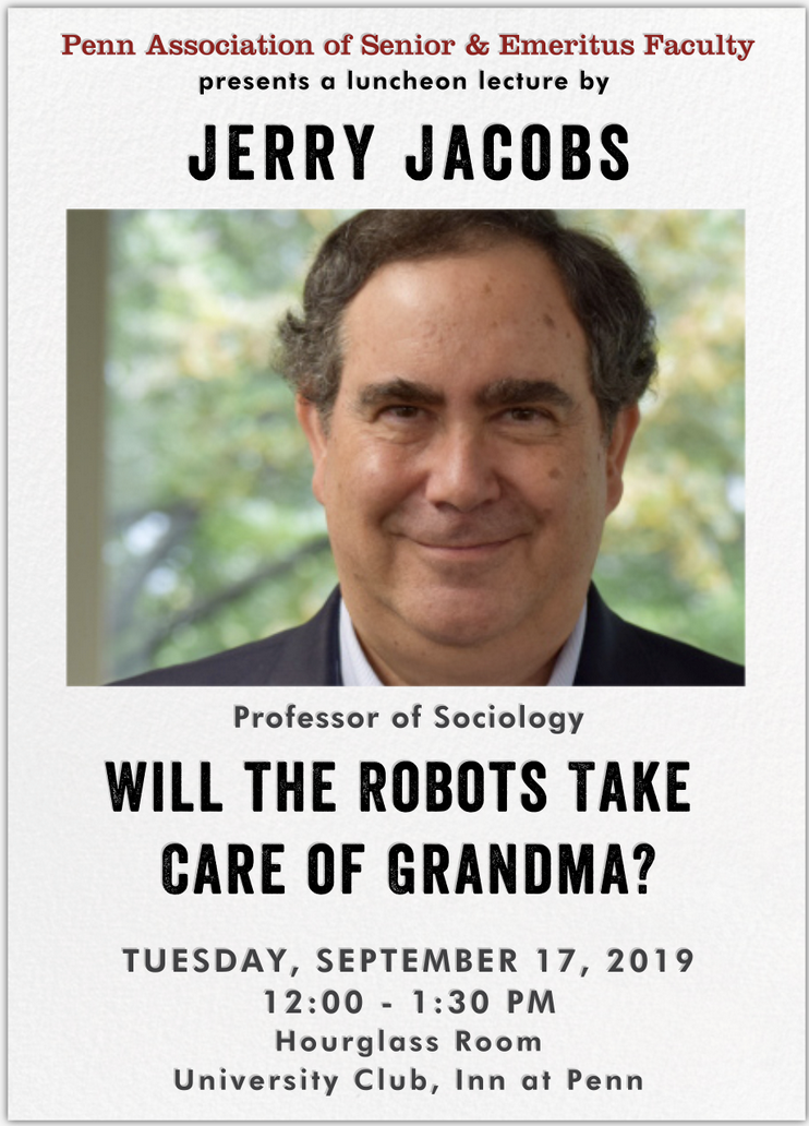 Jerry Jacobs Professor of Sociology event invitation.