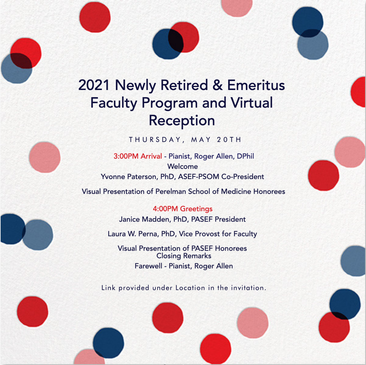 Newly Retired & Emeritus Faculty Program and Reception